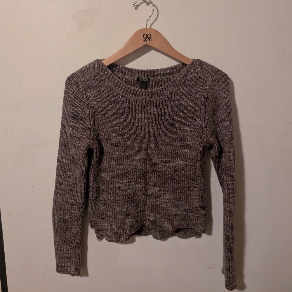 Roots Heathered Brown Cropped Boatneck Knit Cotton Sweater Size Small - Picture 3 of 12